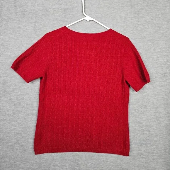 Charter Club Women’s Red Round Neck Short Sleeve Cashmere Sweater Sz S - Picture 2 of 6